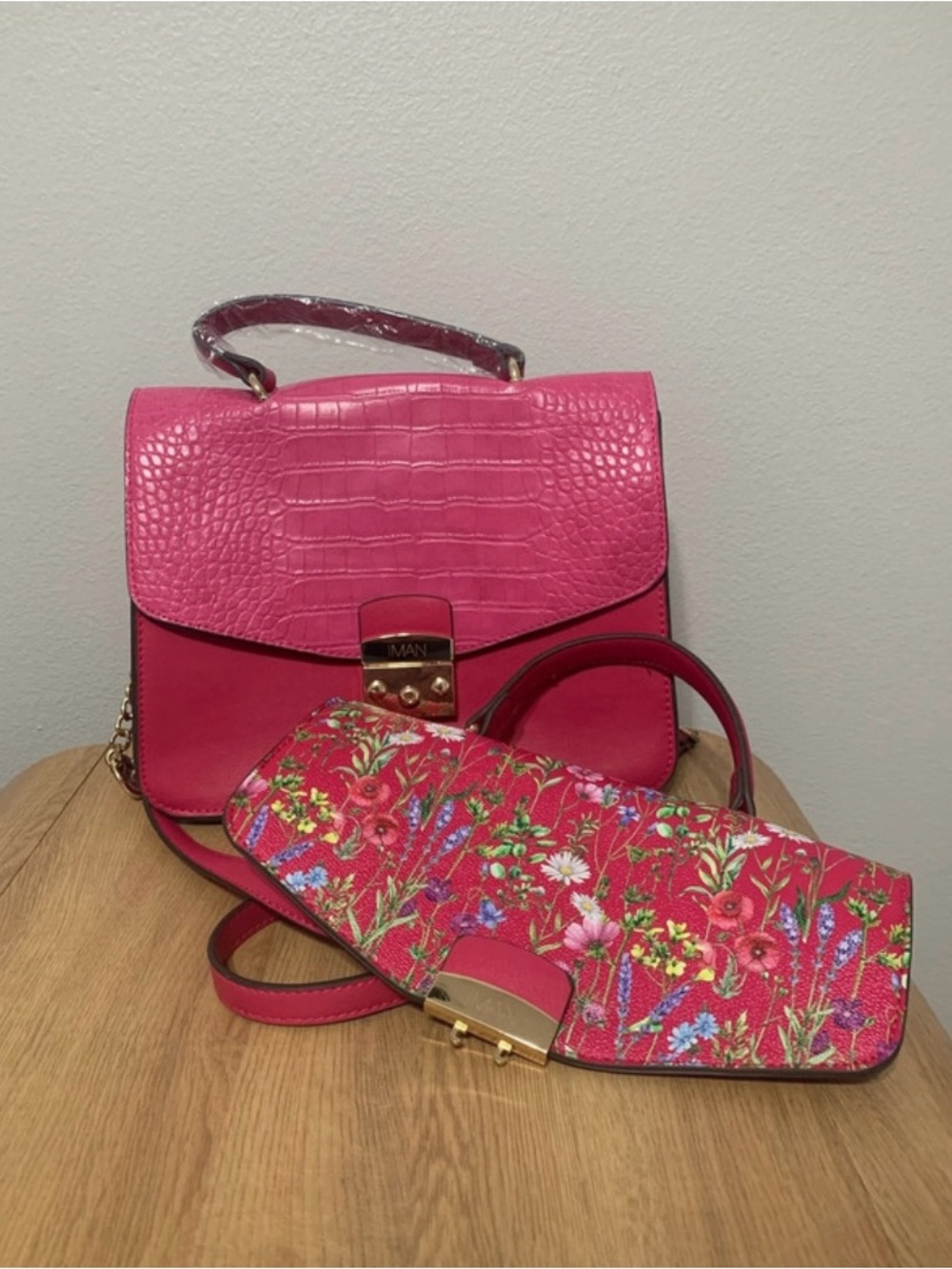 IMAN Hot Pink Floral-Print Top Handle Satchel